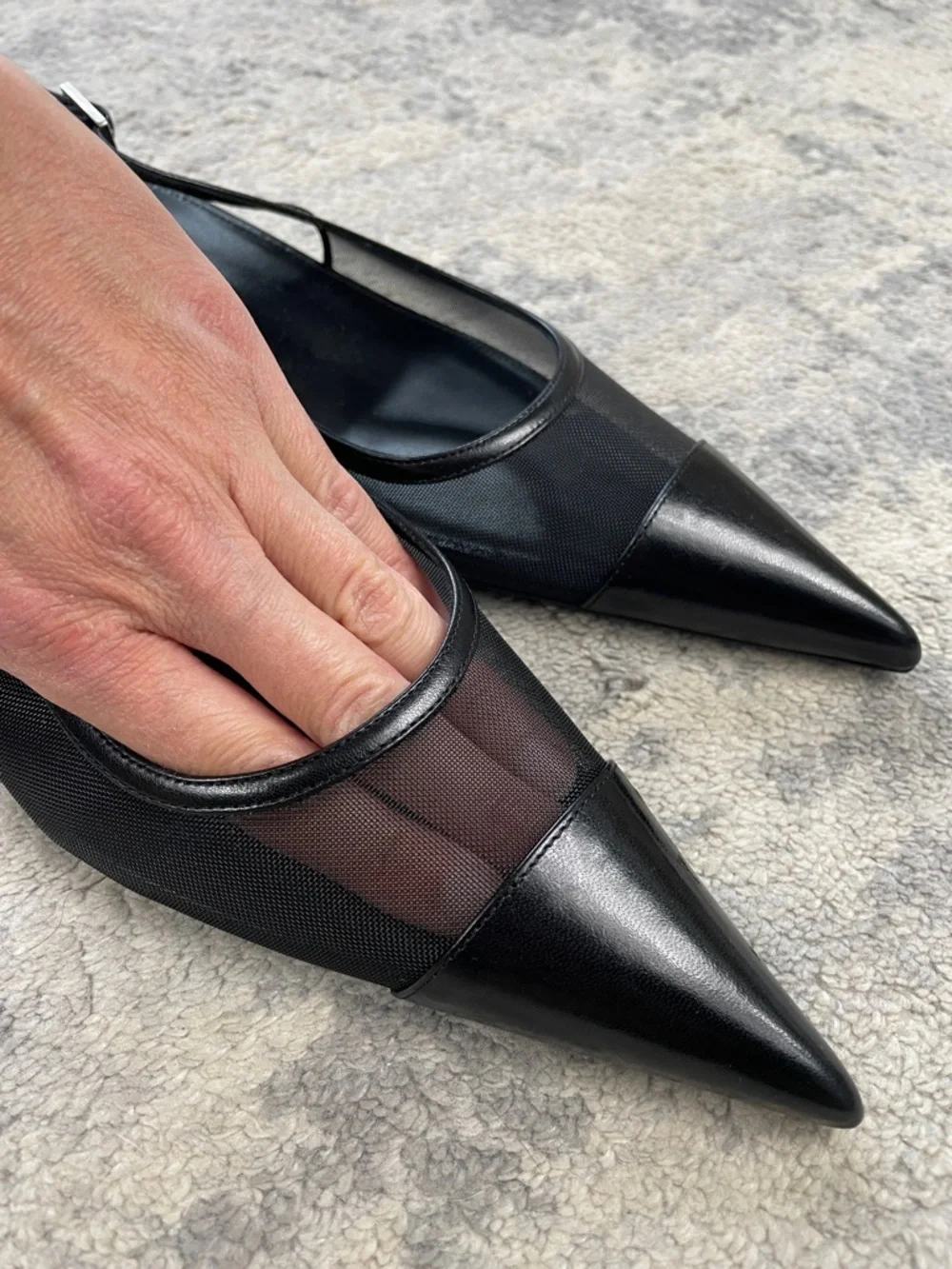 NIB Saint Laurent Oxalis Slingback Pumps Leather Mesh Kitten Heel Pointed Toe 40 - Picture 11 of 16
